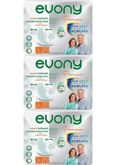 Evony Premium Esnek Bel Bantlı Yetişkin Hasta Bezi L 3 x 30'lu
