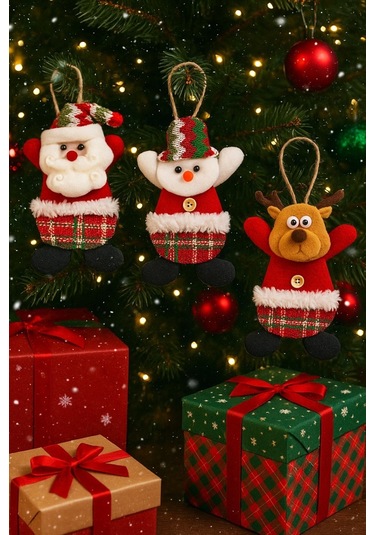 1 Adet Peluş Karakterlerle Eğlenceli Yeniyıl Dekoru Noel Figürleri Yılbaşı Ağaç Süsleri 17 Cm X 11cm Çok Renkli