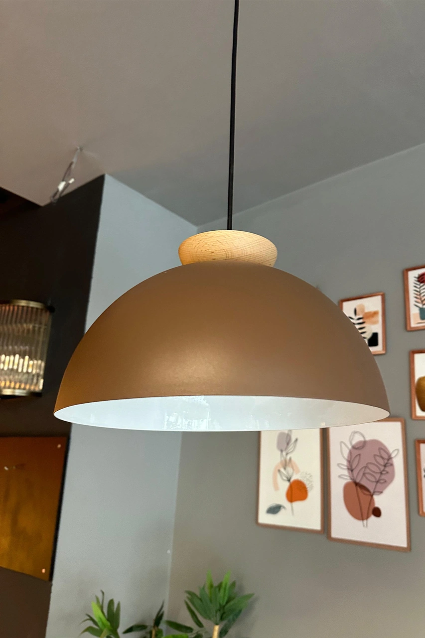 Yimpi Sütlü Kahve Avize Ahşap Tekli Sarkıt Salon Kuaför Cafe Dekoratif Aydınlatma Pastane Sütlü Kahve