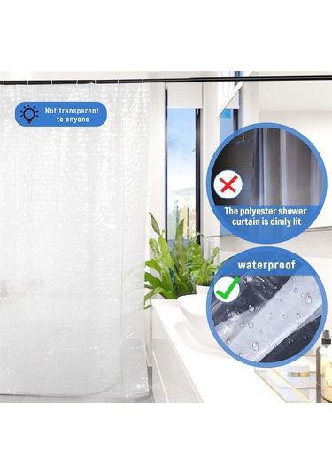 Şeffaf Eva Duş Perdesi Astarı Su Geçirmez Şeffaf 3d Su Kare Banyo Perdesi 71 İnç X 79 İnç, 12 Kanca Diğer
