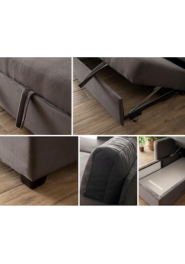 Pafu Kado Yataklı Köşe Koltuk Takımı - Soho Gri Gri