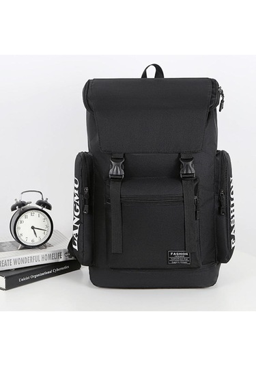 Siyah Trendy Yüksek Kapasiteli Erkek Sırt Çantası Eğlence Açık Seyahat Çantası Bilgisayar Çantası Ortaokul Öğrencisi Kolej Okul Çantaları Siyah