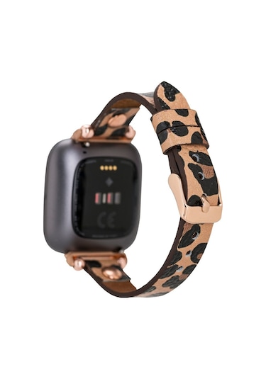 Bouletta Fitbit Versa Deri Kordon Ferro Gold Troklu Leopar
