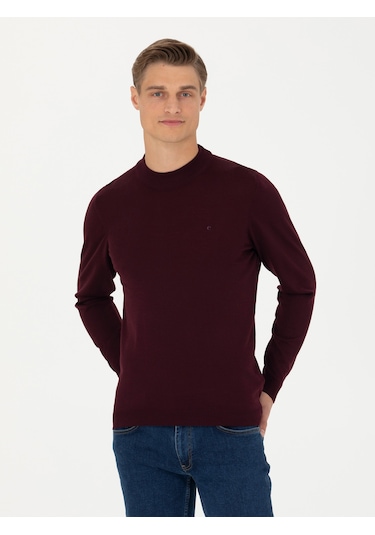 Cacharel Koyu Bordo Slim Fit Çeyrek Balıkçı Yaka Triko Kazak