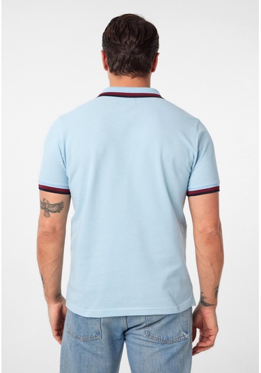 Javeir Erkek Regular Fit Çizgi Detaylı Polo Yaka T-shirt Bebe Mavisi