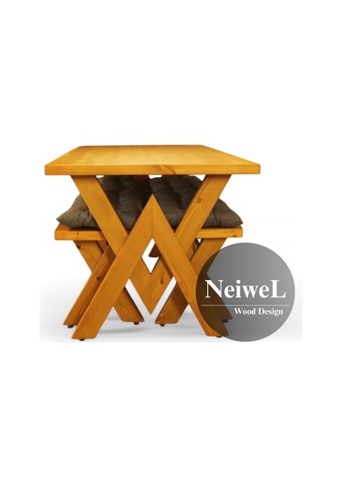 Neiwel Vera Doğal Ahşap Banklı Mutfak Ve Yemek Masası Takımı-100-320 Takım Açık Ceviz