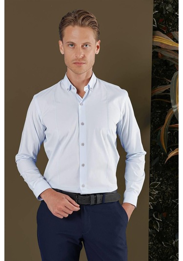 Gk 691 Slim Fit Mavi Klasik Gömlek Mavi