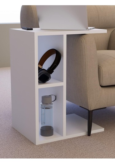 Raflı C Yan Sehpa, %100 Mdf Beyaz & Sonoma/beyaz & Sonoma / Gri Beyaz