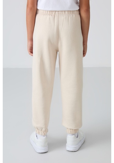 Tommy Life Bej Pamuklu Kalın İçi Tüylü Yumuşak Dokulu Standart Fit Baskılı Erkek Çocuk Eşofman Alt - 11225 Bej