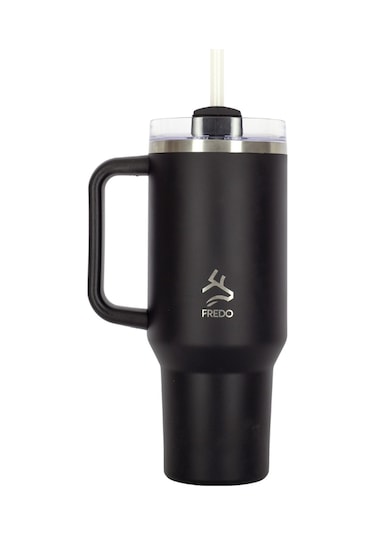 Sip Voyage Siyah Paslanmaz Çelik Pipetli Termos Bardak 900ml Siyah