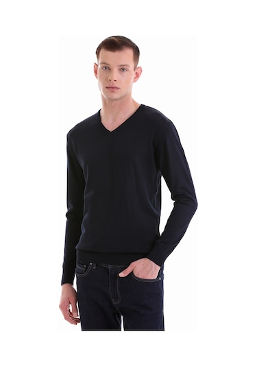 Hatemoğlu Lacivert Regular Fit Düz V Yaka Yünlü Triko Kazak 34251023a008 0 Lacivert