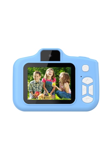 Springsun Cat Çocuk Kamerası Yüksek Çözünürlüklü Çift Kamera 2.0 İnç Ips Ekranlı Çocuk Kamerası 32 Gb Hafıza Kartı + Kart Okuyucu İçerir Mavi