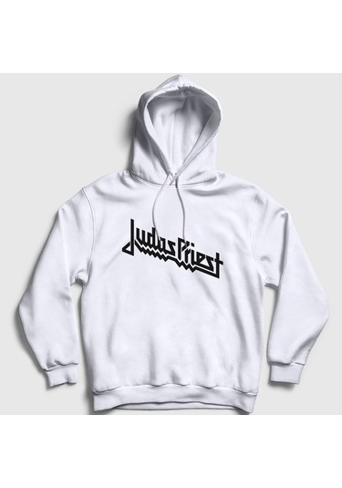 Presmono Unisex Logo Judas Priest Kapüşonlu Sweatshirt Beyaz