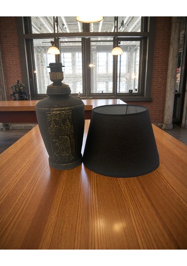 Gold Renk Eskitme Sümer Dekoratif Abajur - Siyah Siyah