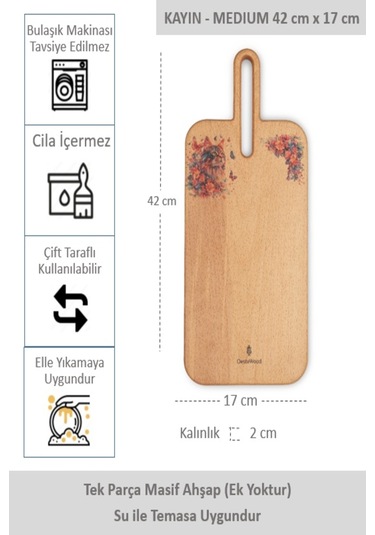 Yekpare Masif Ahşap Sunum Kesme Tahtası Desenli Kayın Medium 11