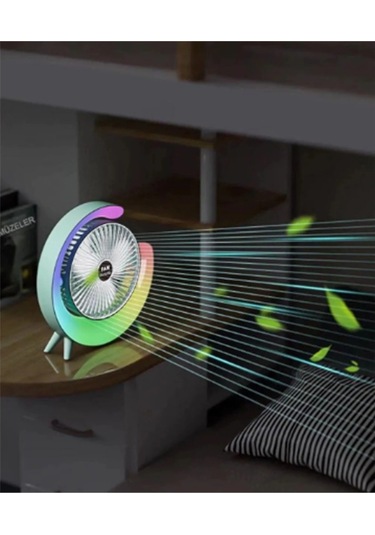 Masaüstü Vantilatör Usb Şarjlı Rgb Led Işıklı 3 Kademeli 180 Ayarlanabilir Soğutucu Fan Mavi - 9067609712148ynt
