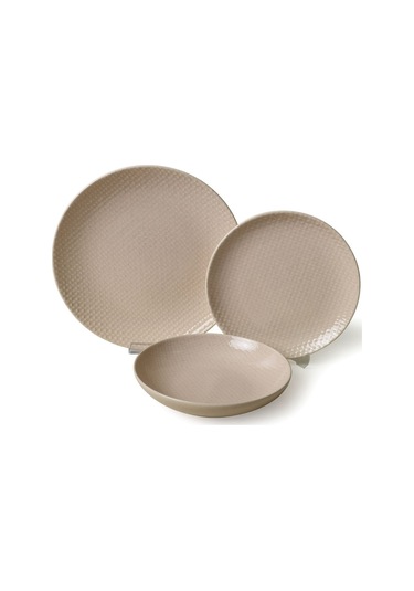 Kumlu Krem Rölyefli Yemek Takımı 18 Parça 6 Kişilik Q32 Krem