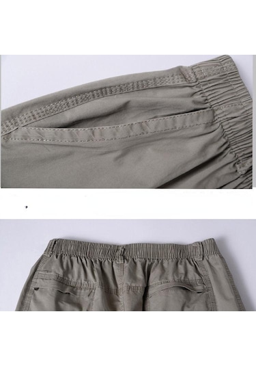 Yaz Erkek Gevşek Kargo Pantolon Rahat Büyük Artı Boyutu Geniş Bacak Çok Yönlü Şort Kırpılmış Pantolon Eşofman Altı Asker Yeşili Haki