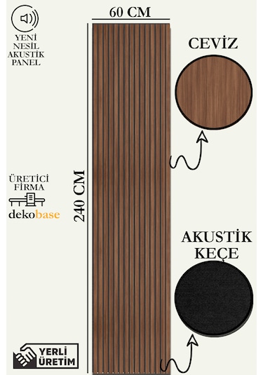 60x240 Cm Ceviz Renk Akustik Ahşap Duvar Paneli
