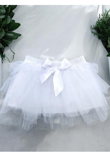 Kız Çocuk Kat Kat Tüllü Tütü Etek-14368 Beyaz