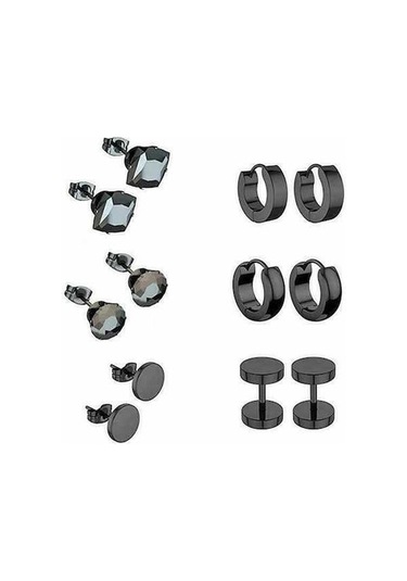 Fastbuy Siyah Paslanmaz Çelik 6 Adet Huggie Küpe Kadın Erkek Delme Takı Set Moda Siyah