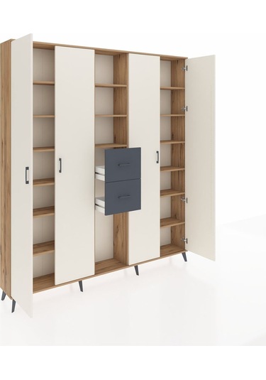 Arges Dolap 15 Raflı 2 Çekmeceli 4 Kapaklı 220x30x243 Çam-aytaşı/antrasit Aytası/antrasıt