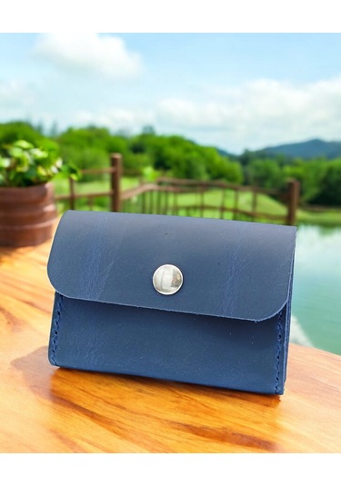 Cronder Hakiki Deri Yan Model Kutu Kartlık Cüzdan Lacivert