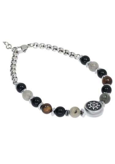 Erkek Deniz Temalı Doğal Taş Detay Çelik Bileklik Gümüş