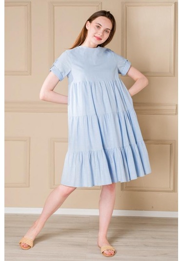 Pastelastore Kadın Yazlık Pamuk Kısa Elbise 1108 Bebe Mavisi