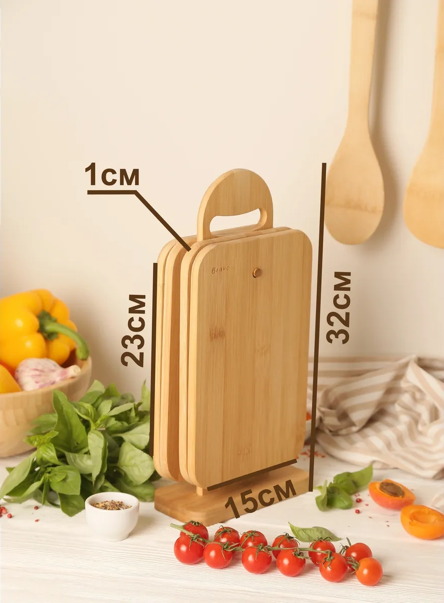 Bravo Ahşap Kesme Tahtası Seti, 4 Parça, Standlı 162491591 Bej