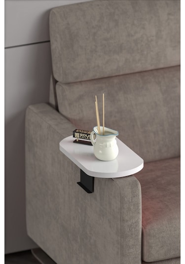 Zigon Sehpa Yan Sehpa Ayarlanabilir Tepsi Oval Dekoratif Modern Yatay Dikey Koltuk Sehpası Beyaz Beyaz