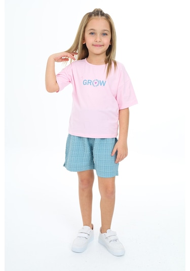 Toontoy Kız Çocuk Baskılı Şortlu Takım Pembe