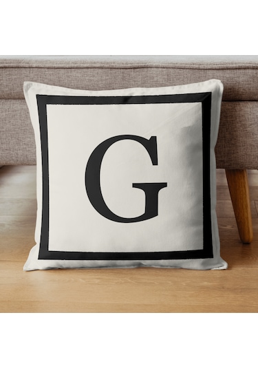 Harfli Kırlent Kılıfı - G Harfi - Dekoratif Kırlent Kılıfı Krem