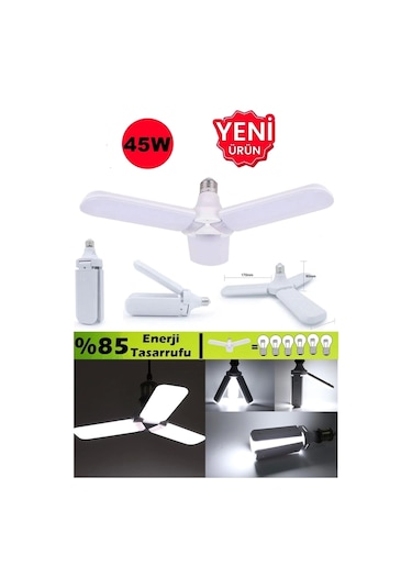 Pervane Ampül 45 W 3 Kollu Katlanır Pervane Led Ampül Tasarruflu Kanatlı Led Diğer
