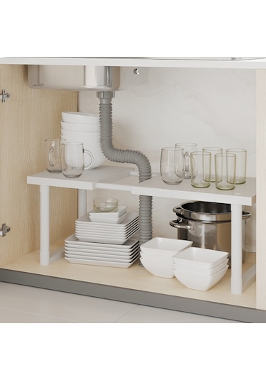 Ayarlanabilir Dolap Lavabo Altı Düzenleyici Raf Beyaz