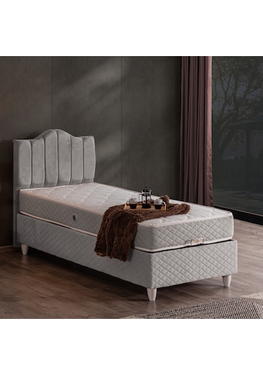 Trend Tek Kişilik Baza Başlık Letto Yatak Seti Gri 100 x 200