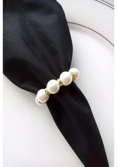 6 Adet Gold Taş Detaylı Inci Peçete Yüzüğü