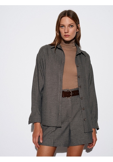 Dilvin 50525 Melanjlı Oversize Gömlek-kahve Kahve