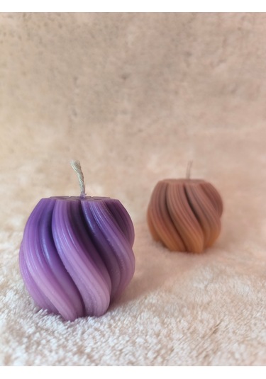 Dalga Desenli Dekoratif Mum, Tek Renk Mor