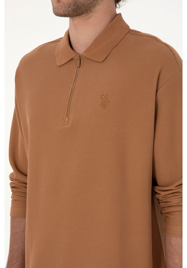 U.S. Polo Assn. Erkek Comfort Fit Yarım Fermuarlı Camel Sweatshirt 50313754-VR233