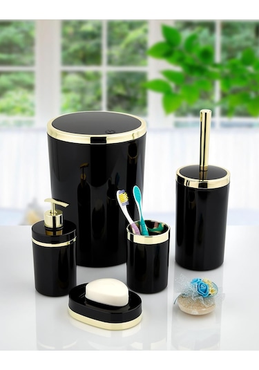 Akrilik Yapım Gold Çizgi 5'Li Yuvarlak Banyo Seti Siyah