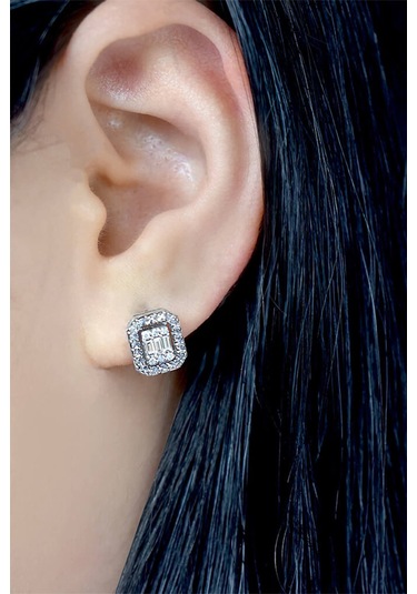 0.30 Ct. Modern Tasarım Baget Kare Tektaş  Küpe