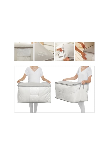 Ocean Home Textile Mega Boy Pvc Pencereli Gri Çizgili Stuff & Things Hurç 75 x 40 x 40 cm