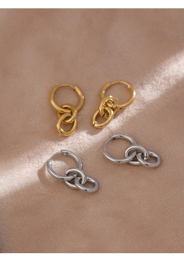 Gümüş Eetit Paslanmaz Çelik Yuvarlak Sıradışı Damla Küpe Kadınlar İçin Çok Renkli