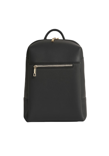 Sırt Çantası Kadın Deri Gold Detay Geniş Hacimli Altın Fermuarlı siyah