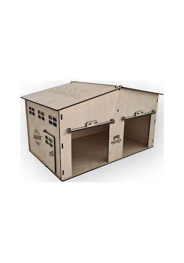 Ahşap Oyuncak Garaj Açılır Çatı Ve Kapılı