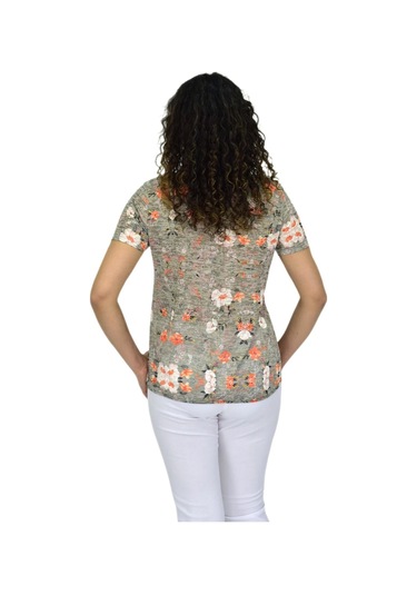 Kadın Kısa Kol Baskılı Bluz Bgl-st04688 Haki