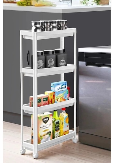 Sev Plastik 4 Katlı Tekerlekli Diktördgen Organizetör Raf Beyaz