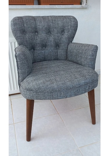 Fabricahome Berjer - Tekli Koltuk - Keten Kumaş - Ahşap Ayak - Antrasit Gri