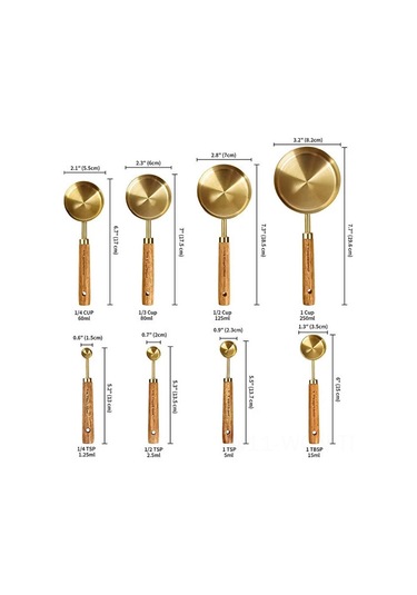 Neevoyu 8 Parça Çelik Ölçü Kupa Ve Kaşık Seti, Ahşap Saplı, Metrik/amerikan Ölçüler, Pastane Ve Fırın İşleri İçin Diğer